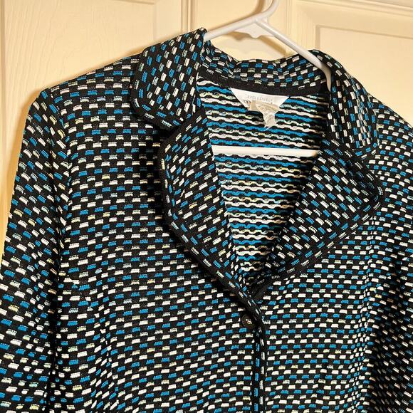 Exclusively Misook Blue, White, Black Metallic Blazer Style Knit Cardigan Large - Picture 9 of 10